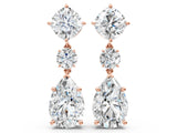 Rose gold Cushion, Round and Pear Diamond Three-Stone Drop Earrings