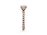 Rose gold Cushion Solitaire Beaded Band Prong Setting Ring 2