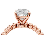 Rose gold Cushion Solitaire Beaded Band Prong Setting Ring 4
