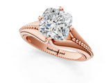 Rose gold Cushion Solitaire Beaded Band Six-Prong Setting_9