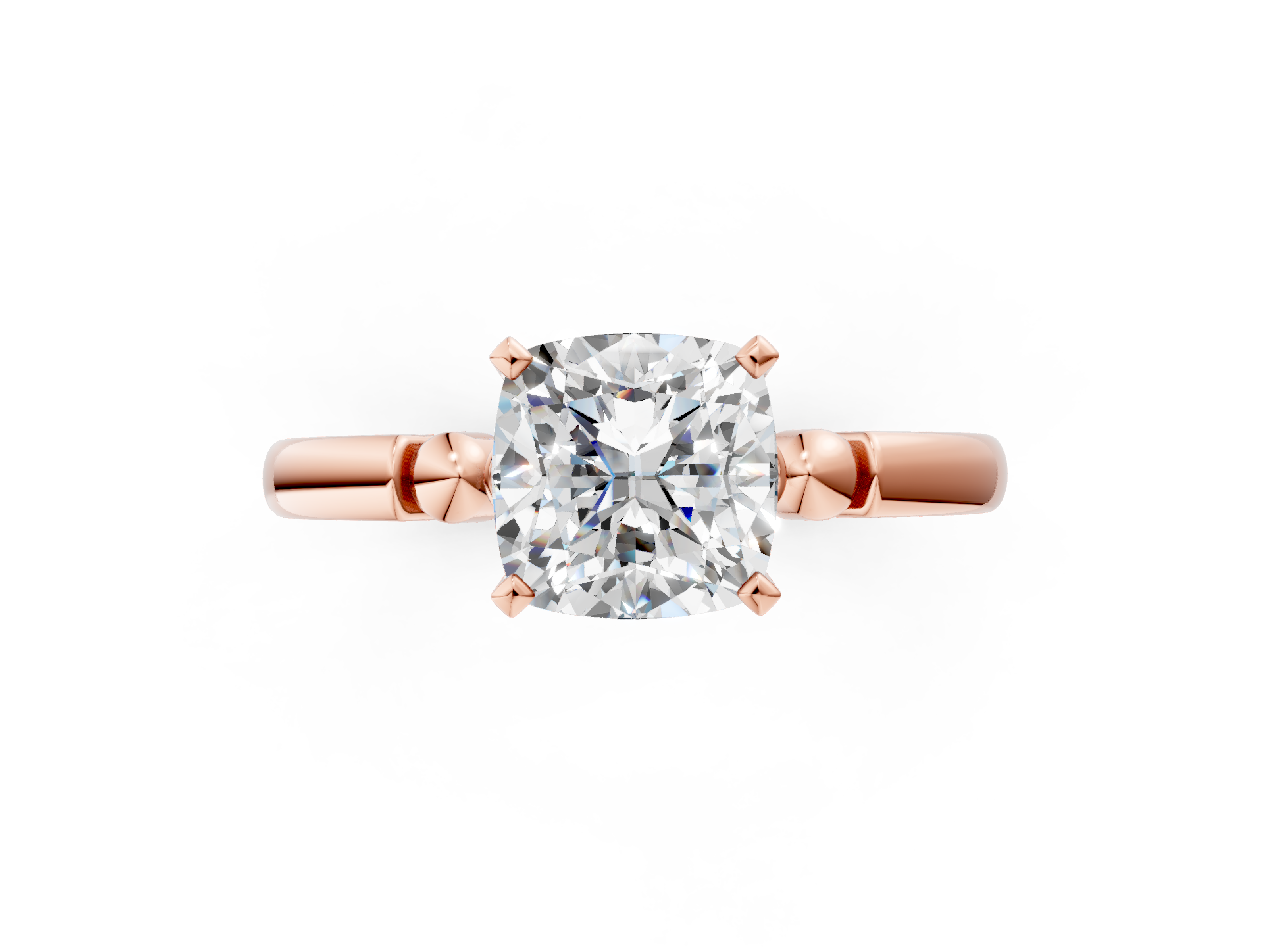 Rose gold Cushion Solitaire Beaded Band with Four-Prong Setting_36