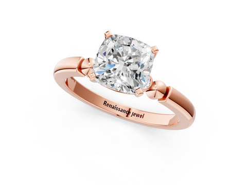 Rose gold Cushion Solitaire Beaded Band with Four-Prong Setting_37