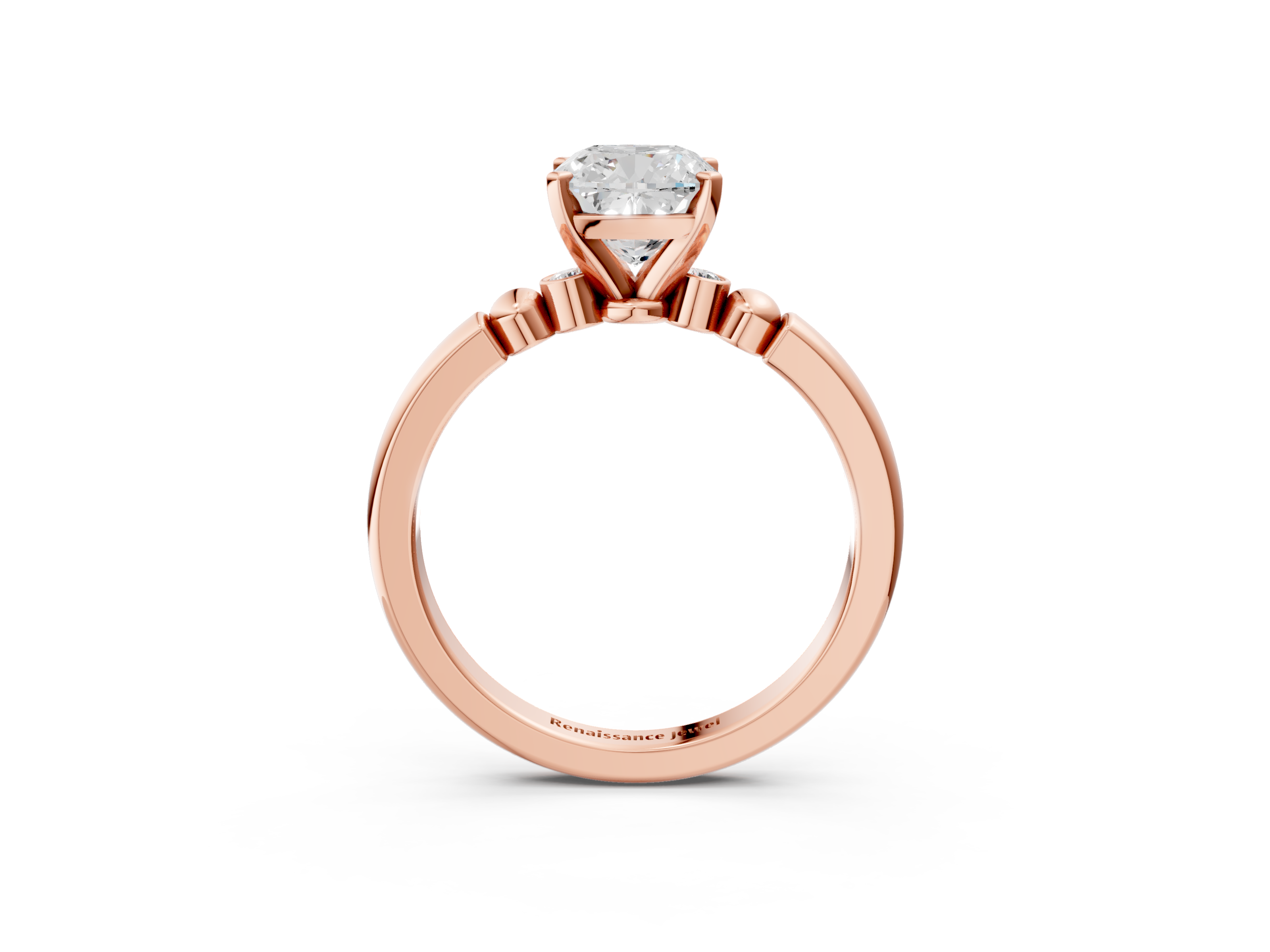 Rose gold Cushion Solitaire Beaded Band with Four-Prong Setting_39