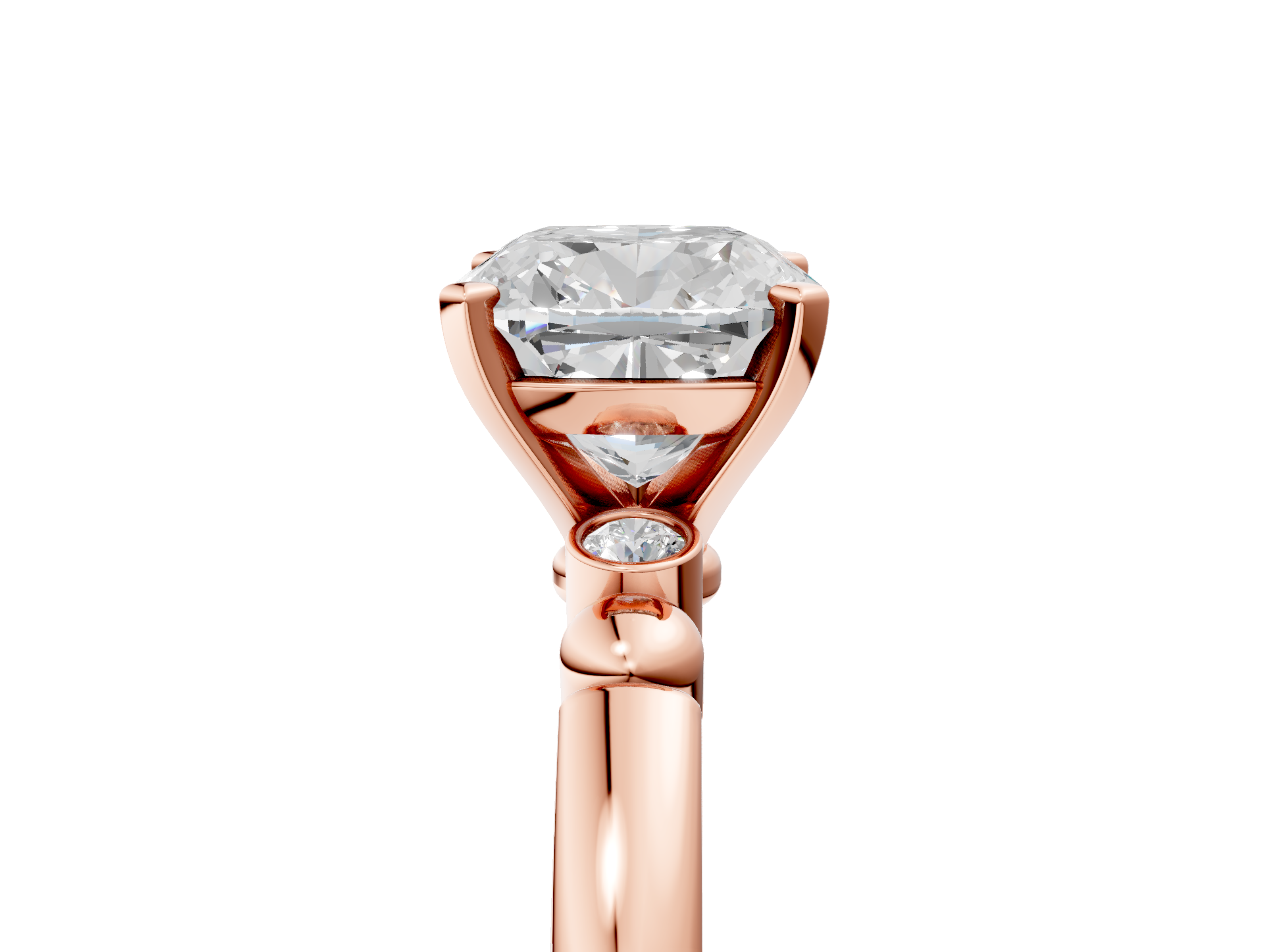 Rose gold Cushion Solitaire Beaded Band with Four-Prong Setting_41