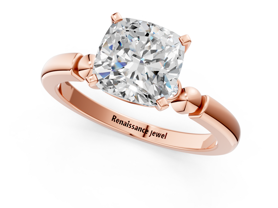 Rose gold Cushion Solitaire Beaded Band with Four-Prong Setting