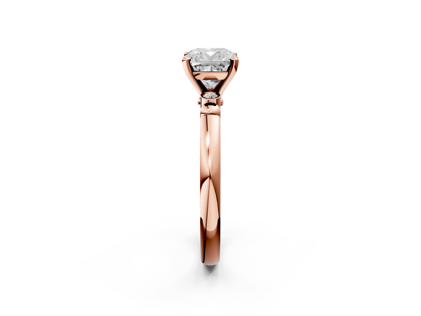 Rose gold Cushion Solitaire Beaded Band with Four-Prong Setting