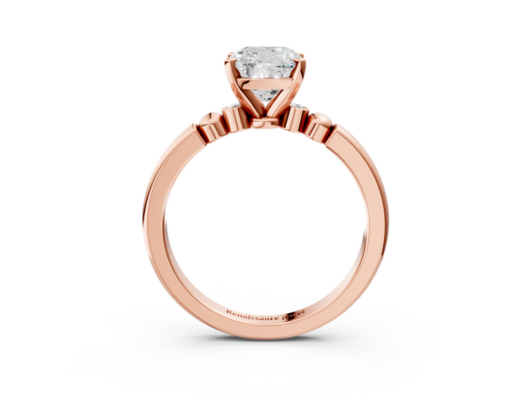 Rose gold Cushion Solitaire Beaded Band with Four-Prong Setting
