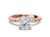 Rose gold Cushion Solitaire Bezel Accent Diamond Engagement Ring with Beaded Band and Four-Prong Setting_55