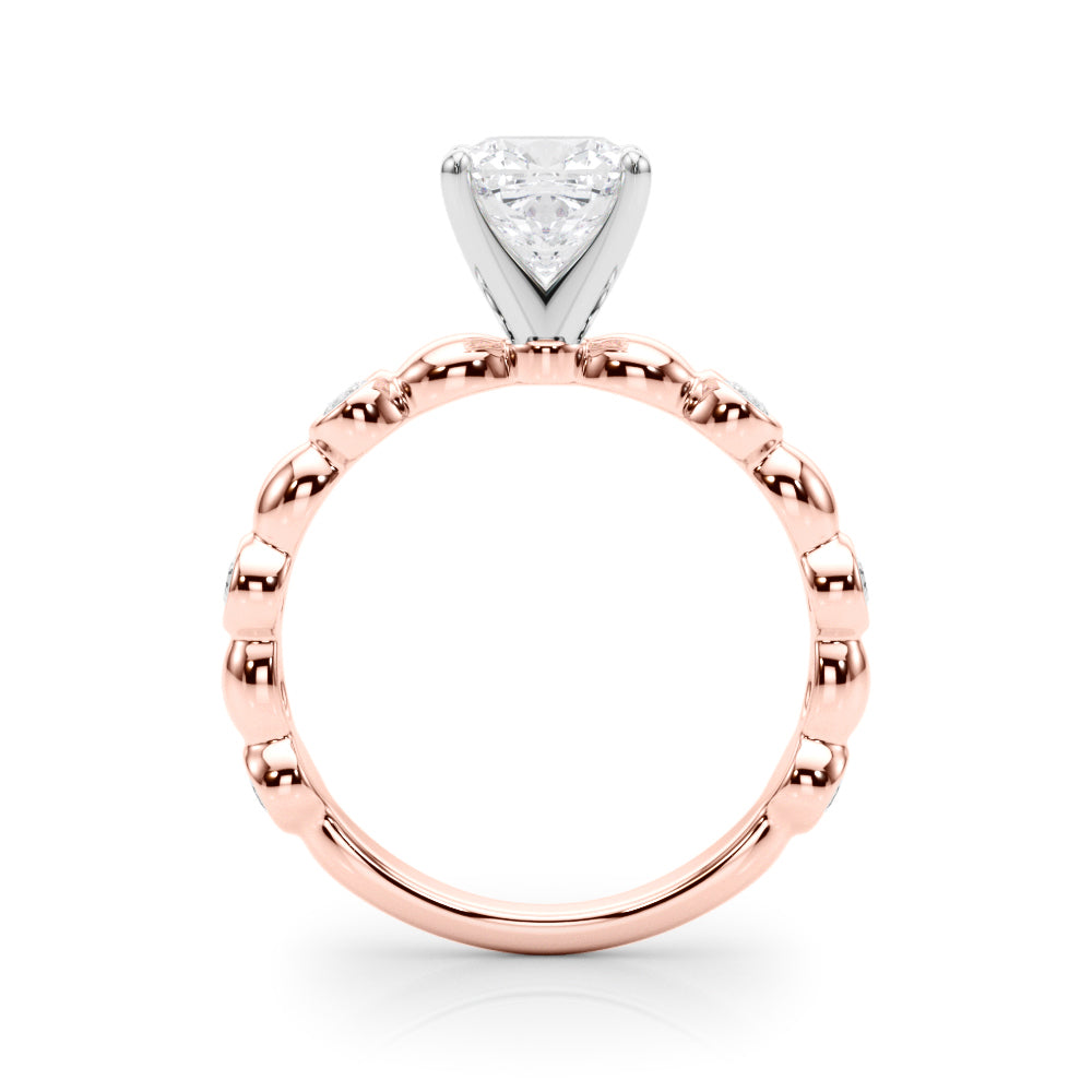 Rose gold Cushion Solitaire Bezel-Set Diamond Ring with Beaded Band and Four-Prong Setting 2