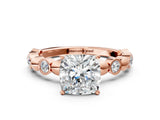 Rose gold Cushion Solitaire Bezel-Set Diamond Ring with Beaded Band and Four-Prong Setting_54