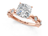 Rose gold Cushion Solitaire Bezel-Set Diamond Ring with Beaded Band and Four-Prong Setting_55