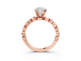 Rose gold Cushion Solitaire Bezel-Set Diamond Ring with Beaded Band and Four-Prong Setting_57