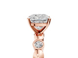 Rose gold Cushion Solitaire Bezel-Set Diamond Ring with Beaded Band and Four-Prong Setting_59