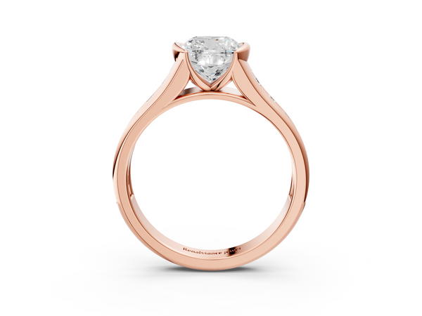 Rose gold Cushion Solitaire Bezel-Set Diamond Ring with Channel-Set Band