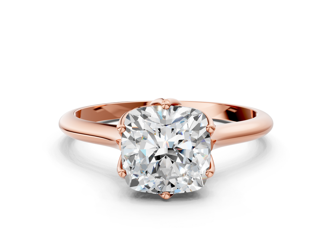 Rose gold Cushion Solitaire Cathedral Diamond Ring with Six-Prong Setting_25