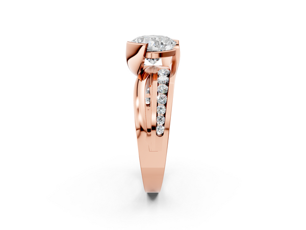 Rose gold Cushion Solitaire Channel-Set Split Shank Ring with Tension Prong Setting