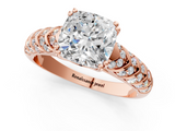 Rose gold Cushion Solitaire Chevron Pave Diamond Engagement Ring with Six-Prong Setting_4