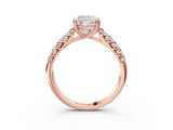 Rose gold Cushion Solitaire Chevron Pave Diamond Engagement Ring with Six-Prong Setting_6
