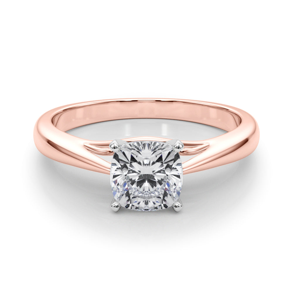 Rose gold Cushion Solitaire Diamond Engagement Ring with Cathedral Setting and Four-Prong Mount on a Classic Band 1