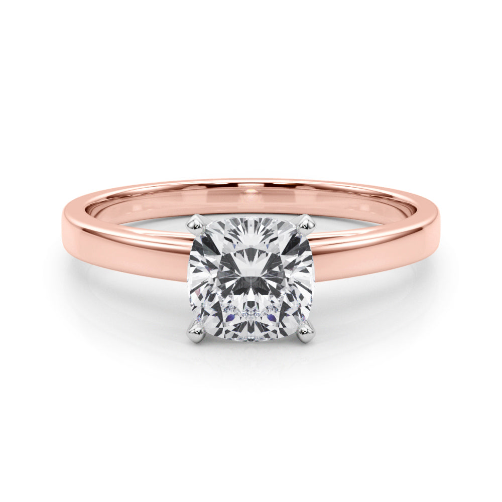 Rose gold Cushion Solitaire Diamond Engagement Ring with Four-Prong Setting on a Classic Band 1