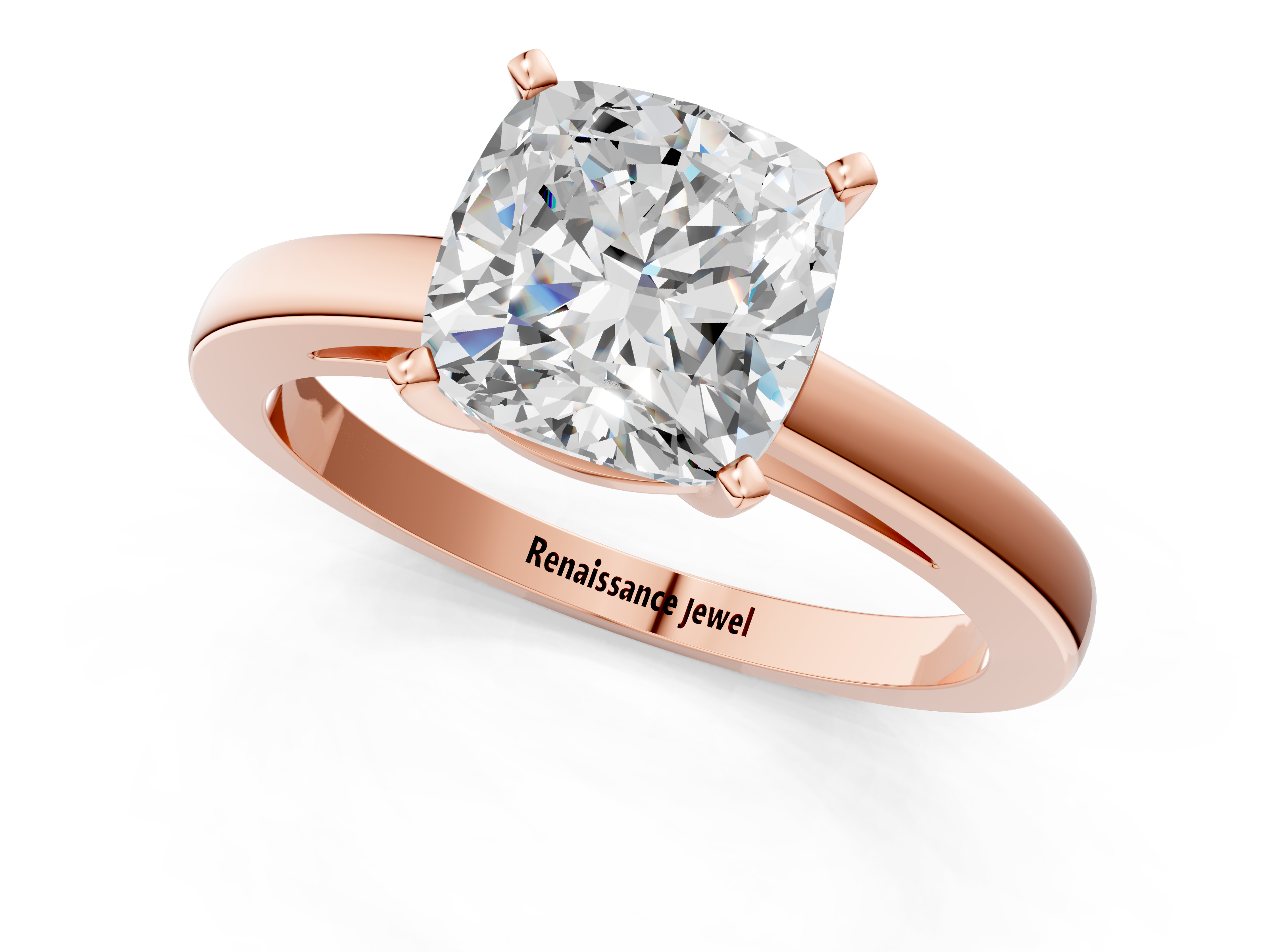 Rose gold Cushion Solitaire Diamond Engagement Ring with Four-Prong Setting on a Classic Band_9