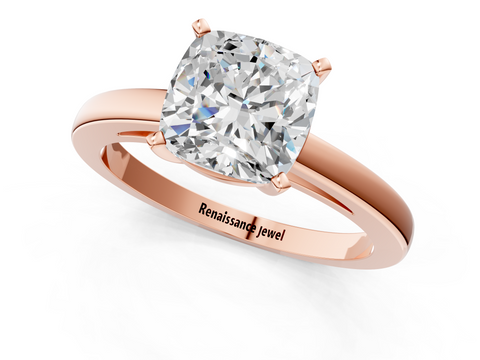 Rose gold Cushion Solitaire Diamond Engagement Ring with Four-Prong Setting on a Classic Band_9