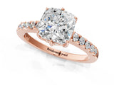 Rose gold Cushion Solitaire Diamond Engagement Ring with Pavé Band and Six-Prong Setting_28