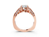 Rose gold Cushion Solitaire Diamond Engagement Ring with Pave Band and Four-Prong Setting_29