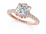 Rose gold Cushion Solitaire Diamond Engagement Ring with Pave Band and Six-Prong Setting_42