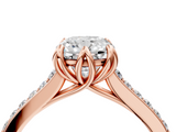 Rose gold Cushion Solitaire Diamond Engagement Ring with Pave Band and Six-Prong Setting_45
