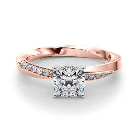 Rose gold Cushion Solitaire Diamond Engagement Ring with Side Stone Accents and Four-Prong Setting 1
