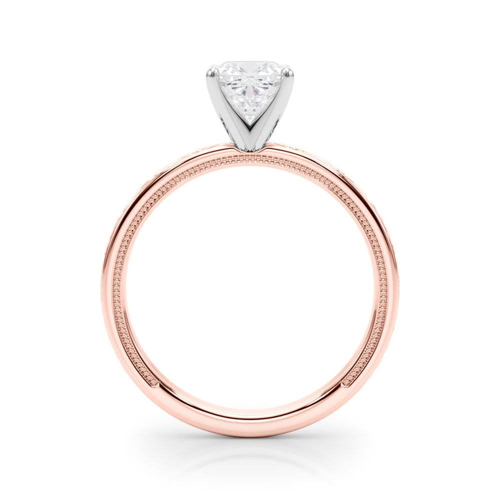 Rose gold Cushion Solitaire Diamond Engagement Ring with XO Engraved Band and Four-Prong Setting 2