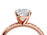 Rose gold Cushion Solitaire Diamond Engagement Ring with XO Engraved Band and Four-Prong Setting 2