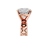 Rose gold Cushion Solitaire Diamond Engagement Ring with XO Engraved Band and Four-Prong Setting 3