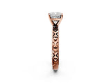 Rose gold Cushion Solitaire Diamond Engagement Ring with XO Engraved Band and Four-Prong Setting