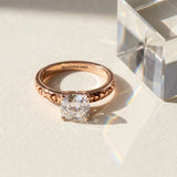 Rose gold Cushion Solitaire Diamond Engagement Ring with XO Engraved Band and Four-Prong Setting_15