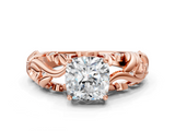 Rose gold Cushion Solitaire Diamond Leaf Vine Band with Prong Setting_67