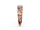 Rose gold Cushion Solitaire Diamond Leaf Vine Band with Prong Setting_69