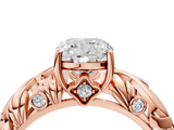 Rose gold Cushion Solitaire Diamond Leaf Vine Band with Prong Setting_71