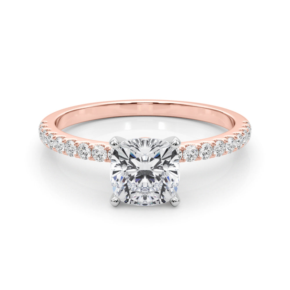 Rose gold Cushion Solitaire Diamond Pavé Band with Four-Prong Setting 1