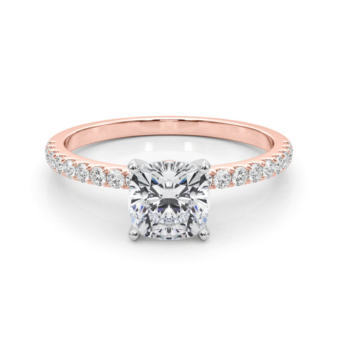 Rose gold Cushion Solitaire Diamond Pavé Band with Four-Prong Setting 1