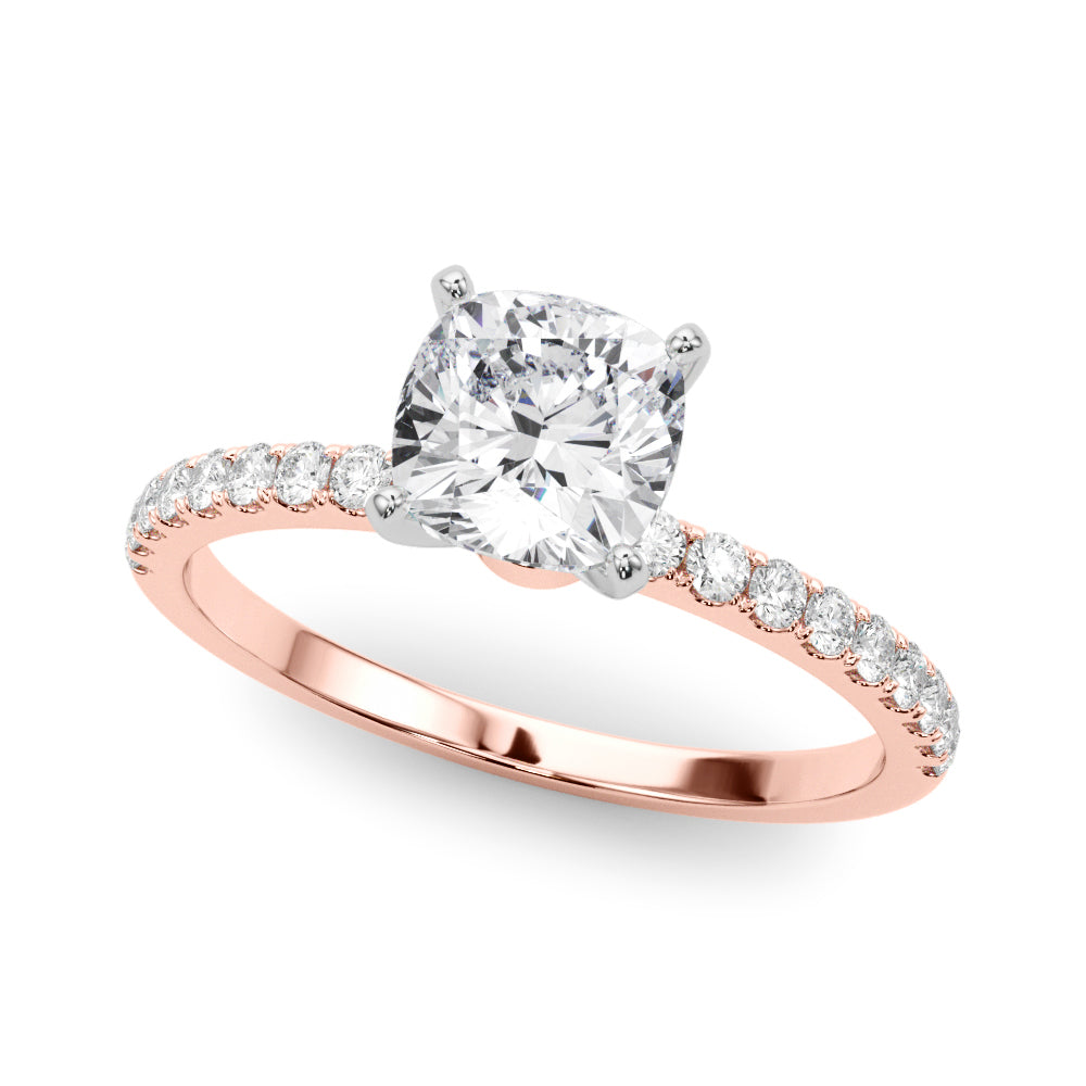 Rose gold Cushion Solitaire Diamond Pavé Band with Four-Prong Setting