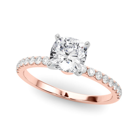 Rose gold Cushion Solitaire Diamond Pavé Band with Four-Prong Setting