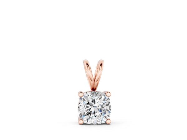 Rose gold Cushion Solitaire Diamond Prong Pendant