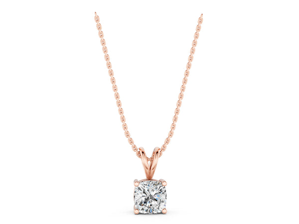 Rose gold Cushion Solitaire Diamond Prong Pendant