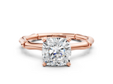 Rose gold Cushion Solitaire Diamond Ring with Bamboo Band and Four-Prong Setting_38