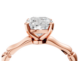 Rose gold Cushion Solitaire Diamond Ring with Bamboo Band and Four-Prong Setting_42