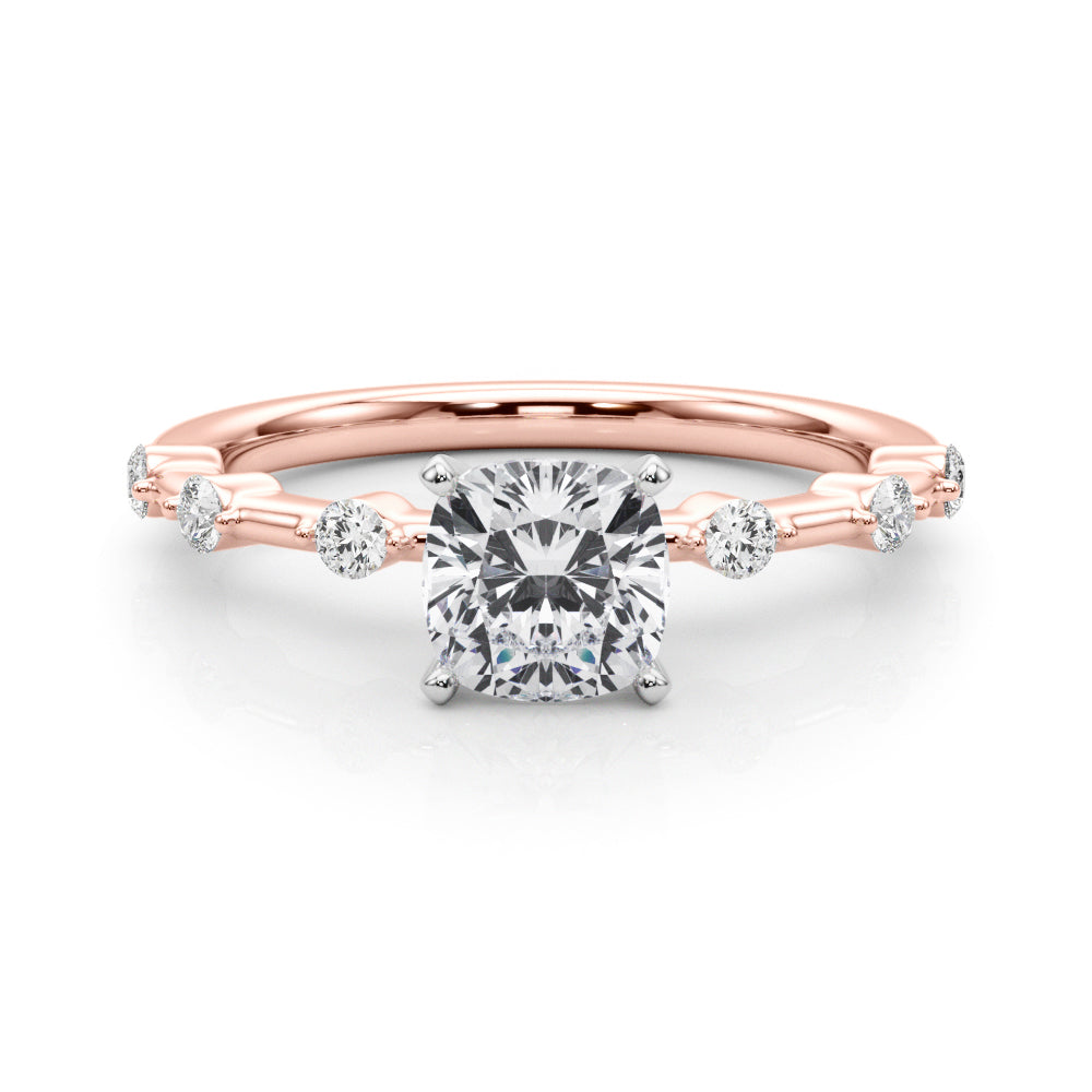 Rose gold Cushion Solitaire Diamond Ring with Bezel Set Side Stones and Prong Setting 1