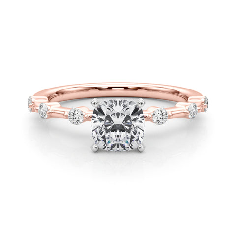 Rose gold Cushion Solitaire Diamond Ring with Bezel Set Side Stones and Prong Setting 1