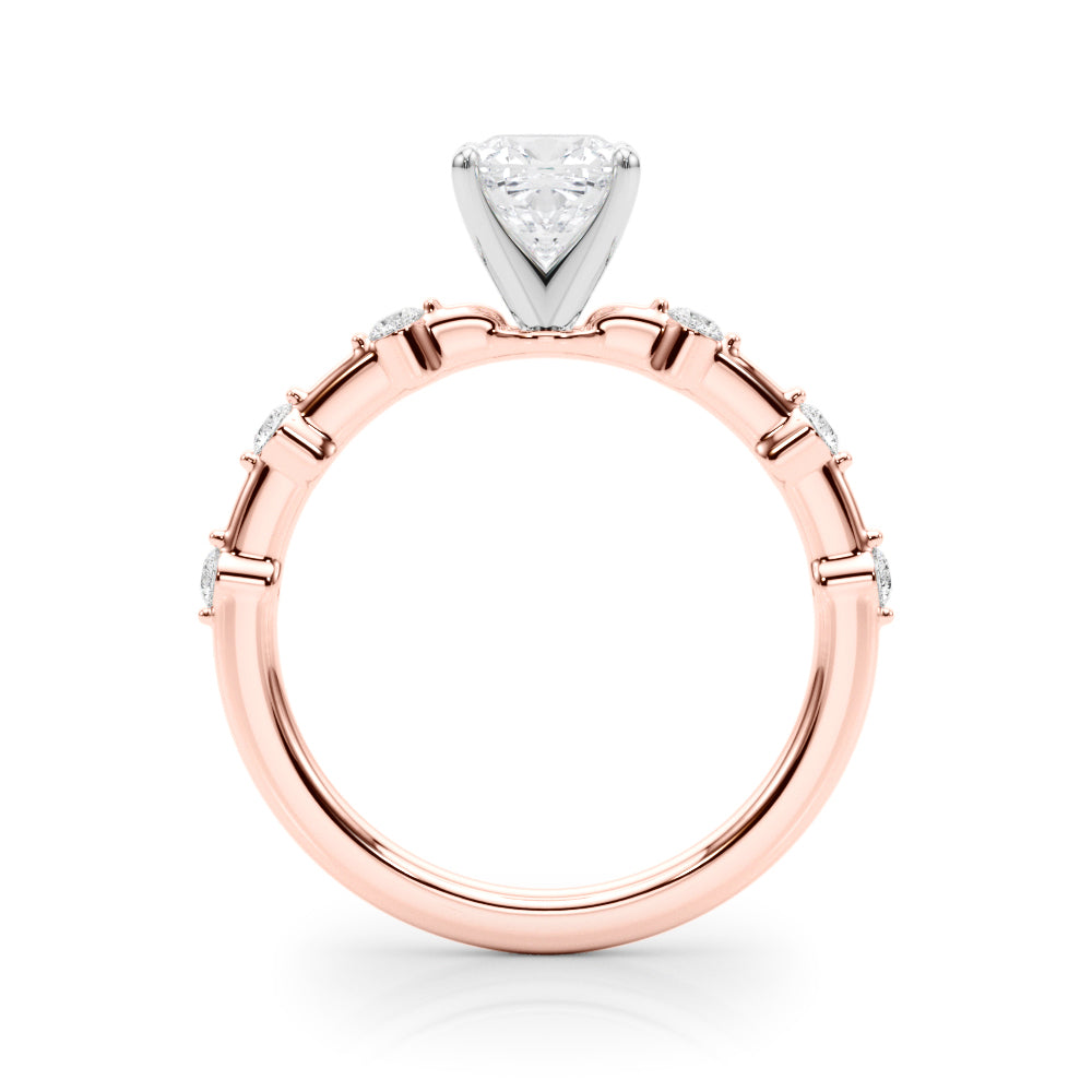 Rose gold Cushion Solitaire Diamond Ring with Bezel Set Side Stones and Prong Setting 2